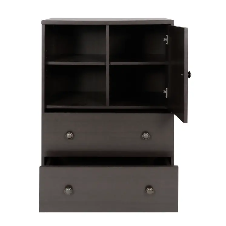 36" Dark Brown Wood Accent Cabinet With Single Door And Two Drawers