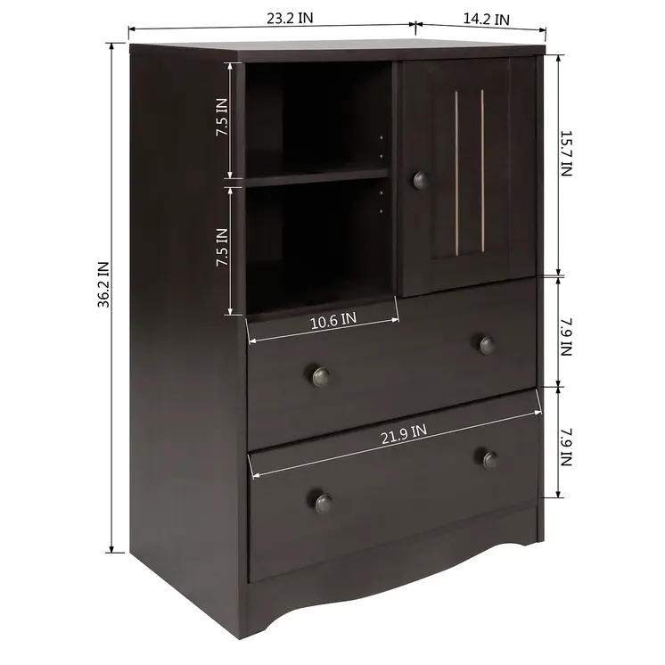 36" Dark Brown Wood Accent Cabinet With Single Door And Two Drawers