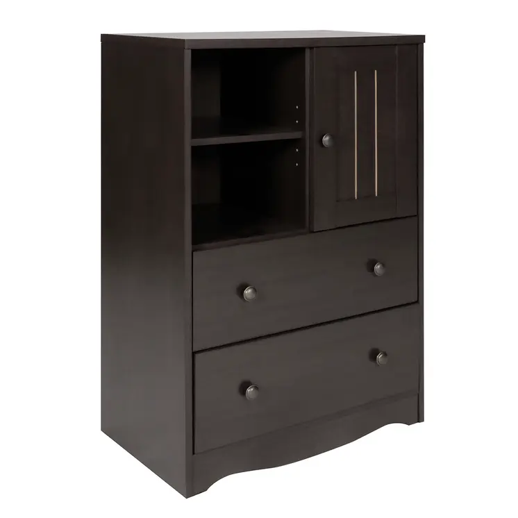 36" Dark Brown Wood Accent Cabinet With Single Door And Two Drawers
