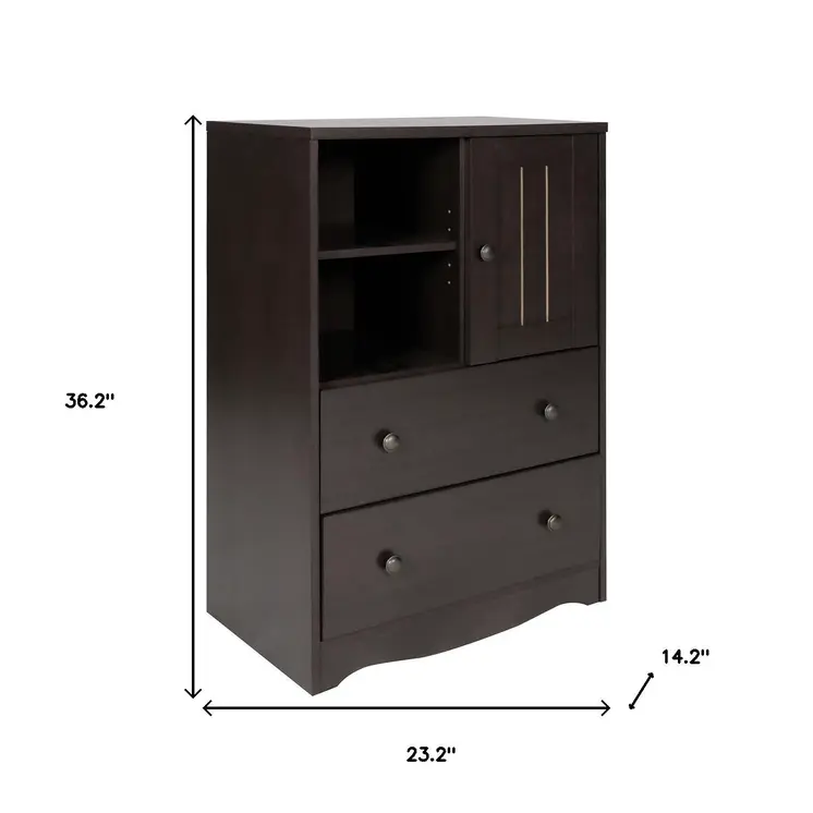 36" Dark Brown Wood Accent Cabinet With Single Door And Two Drawers