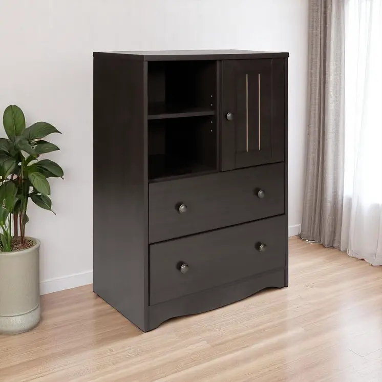 36" Dark Brown Wood Accent Cabinet With Single Door And Two Drawers