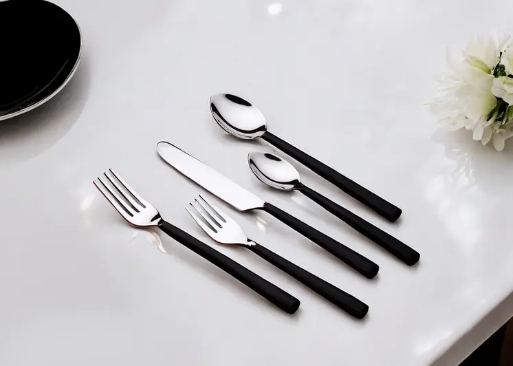 Matte Black Stainless Steel Five Piece Hand Forged Place Setting