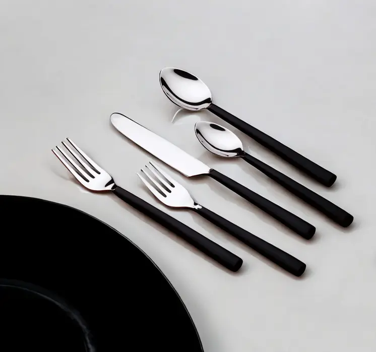 Matte Black Stainless Steel Five Piece Hand Forged Place Setting