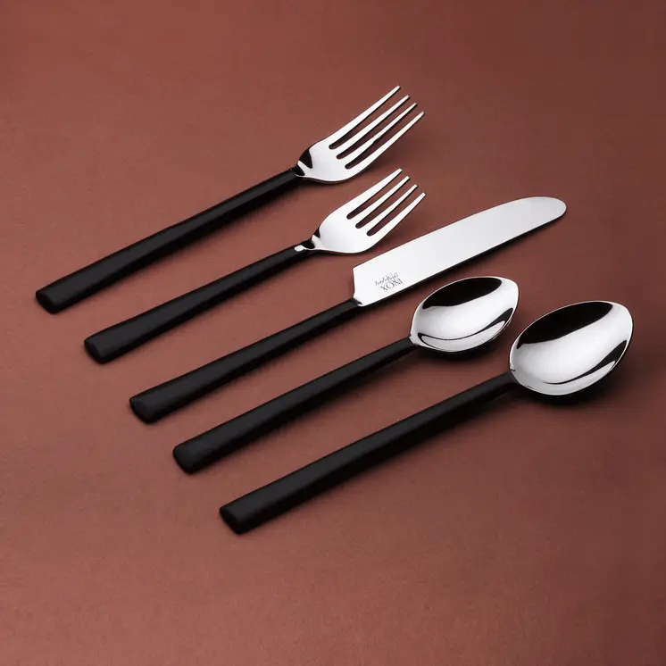 Matte Black Stainless Steel Five Piece Hand Forged Place Setting