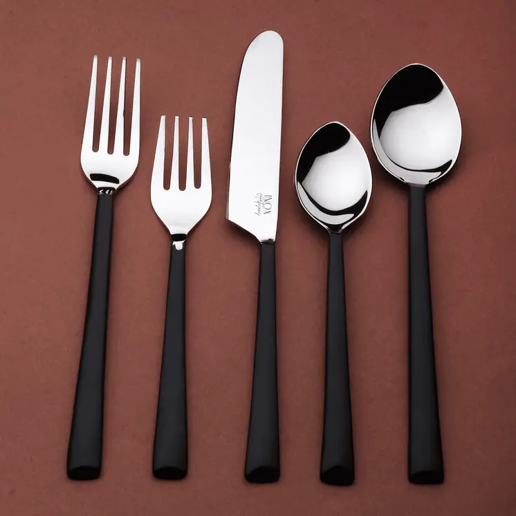 Matte Black Stainless Steel Five Piece Hand Forged Place Setting