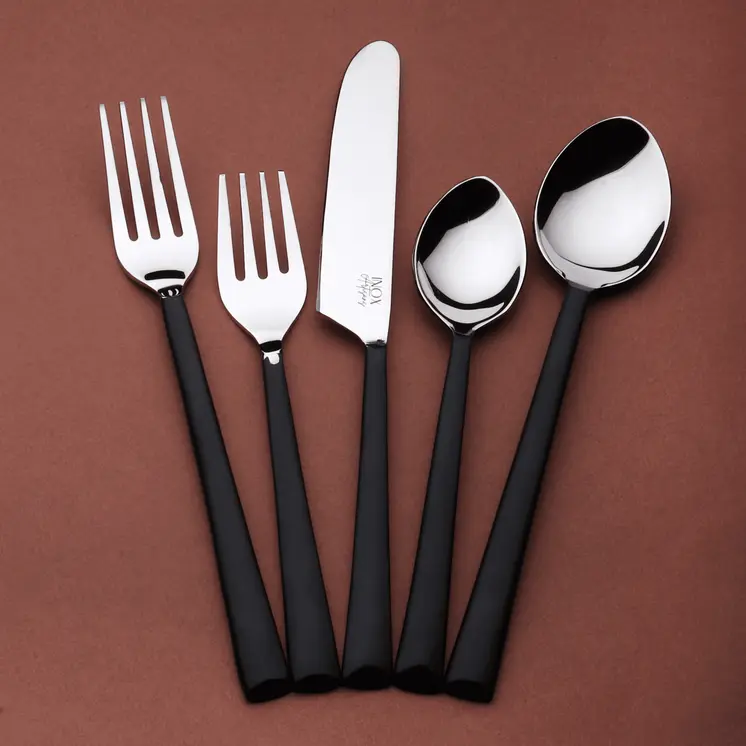Matte Black Stainless Steel Five Piece Hand Forged Place Setting