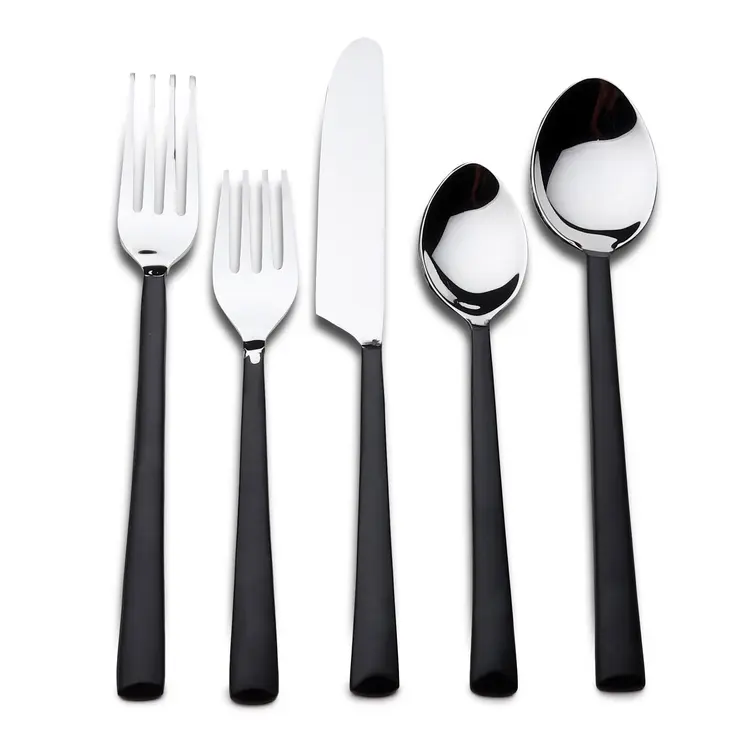 Matte Black Stainless Steel Five Piece Hand Forged Place Setting