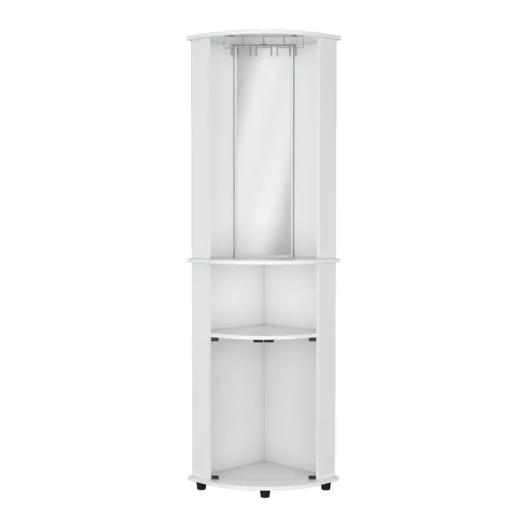 75" White Wood Corner Bar Cabinet With Three Shelves