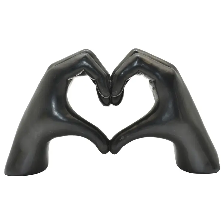 4" Black Resin Heart Hands Tabletop Sculpture