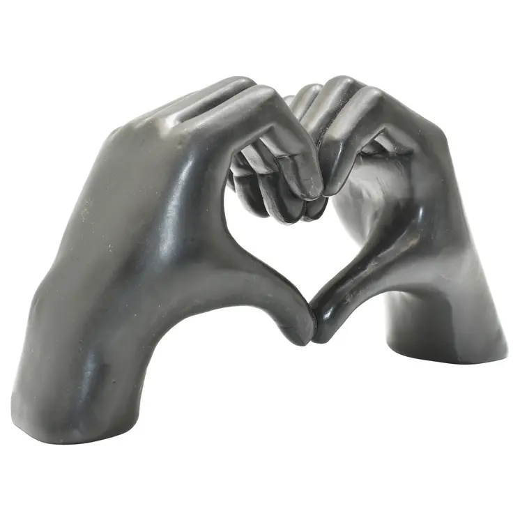 4" Black Resin Heart Hands Tabletop Sculpture