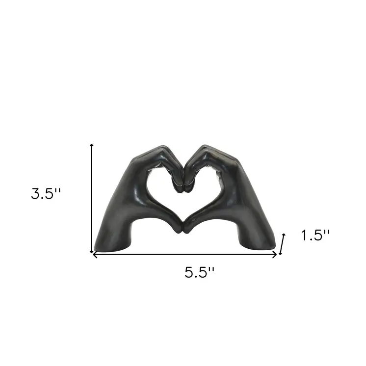 4" Black Resin Heart Hands Tabletop Sculpture