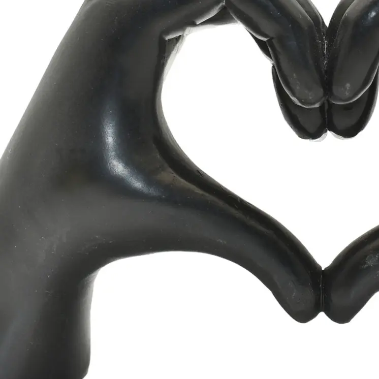 4" Black Resin Heart Hands Tabletop Sculpture