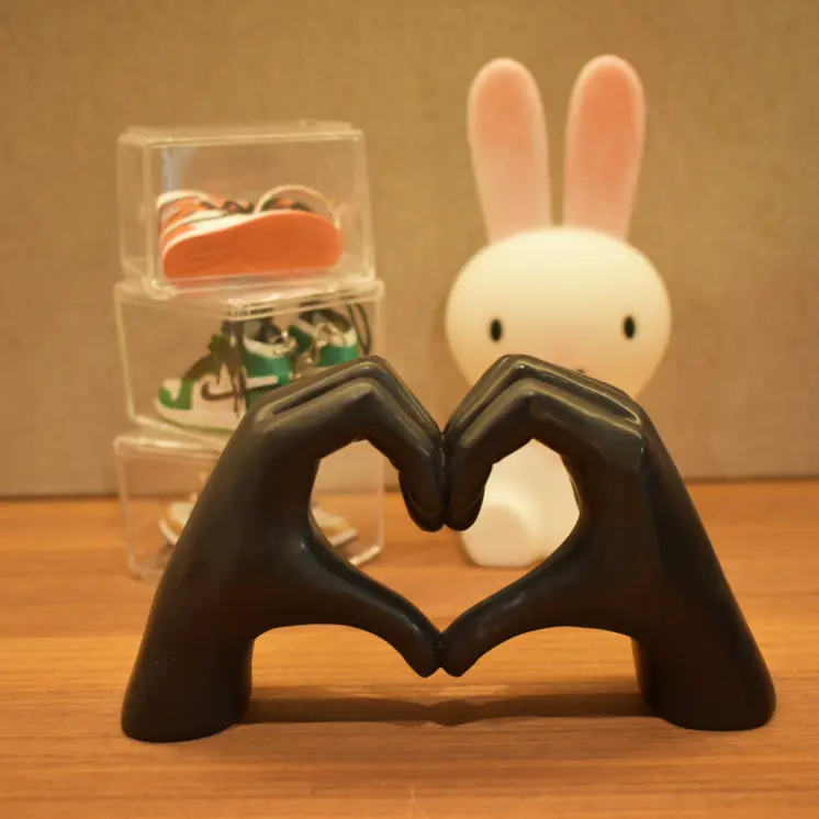 4" Black Resin Heart Hands Tabletop Sculpture
