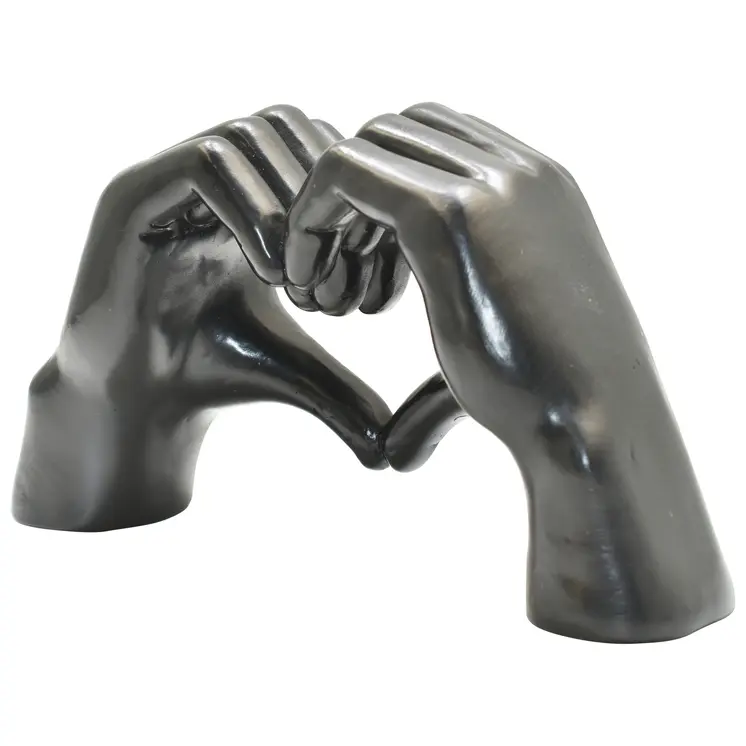 4" Black Resin Heart Hands Tabletop Sculpture