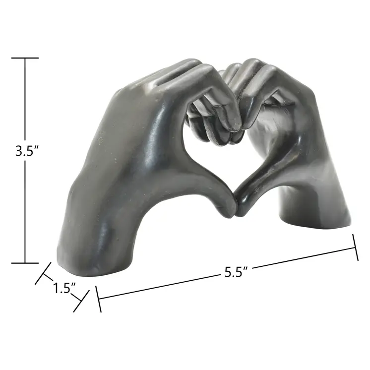 4" Black Resin Heart Hands Tabletop Sculpture