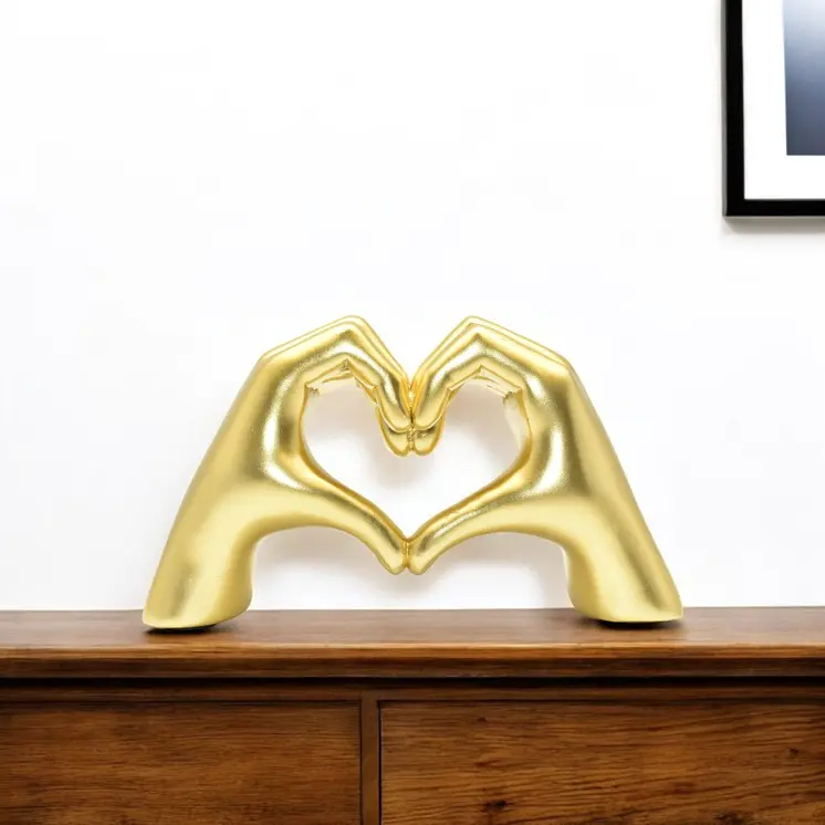 4" Gold Resin Heart Hands Tabletop Sculpture