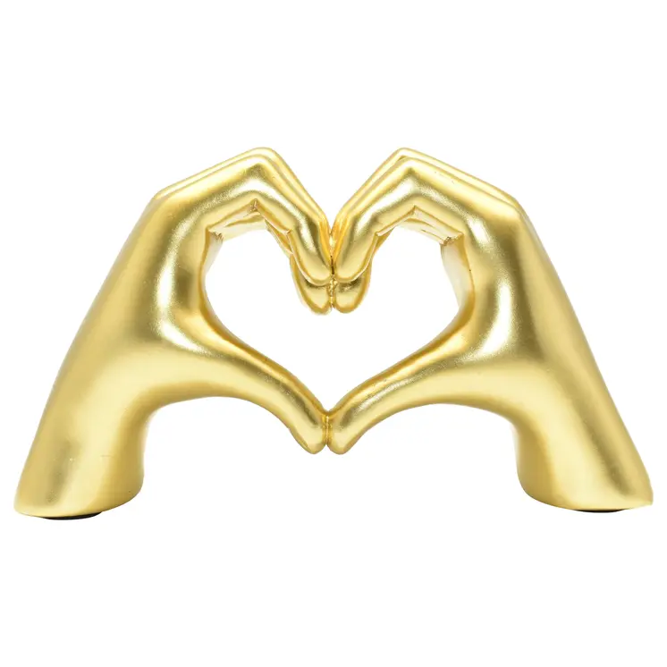 4" Gold Resin Heart Hands Tabletop Sculpture
