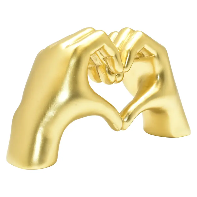 4" Gold Resin Heart Hands Tabletop Sculpture