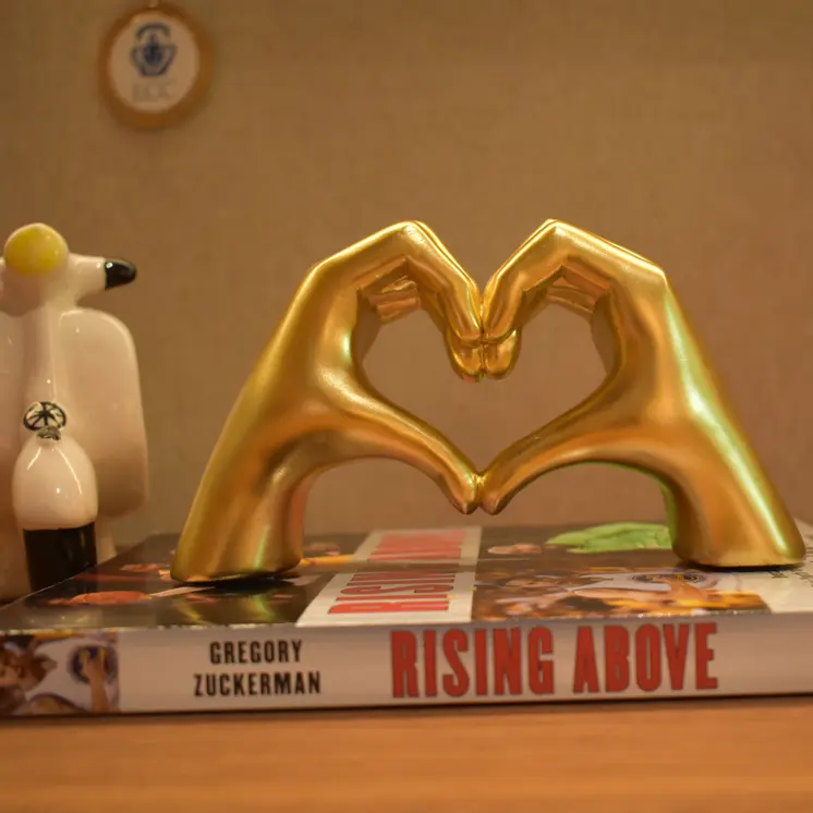 4" Gold Resin Heart Hands Tabletop Sculpture