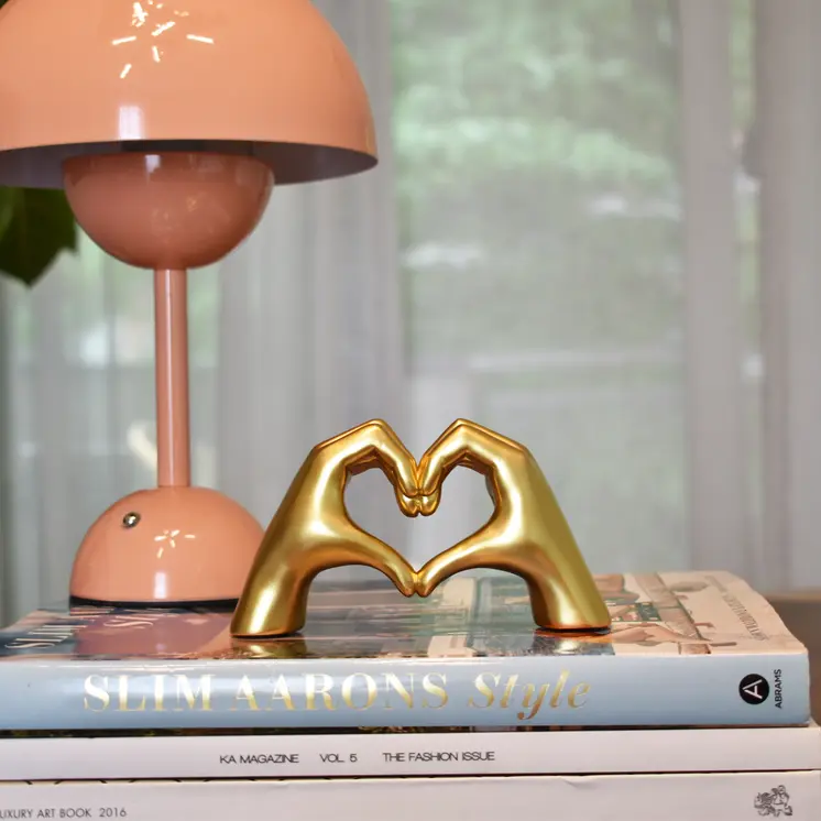 4" Gold Resin Heart Hands Tabletop Sculpture