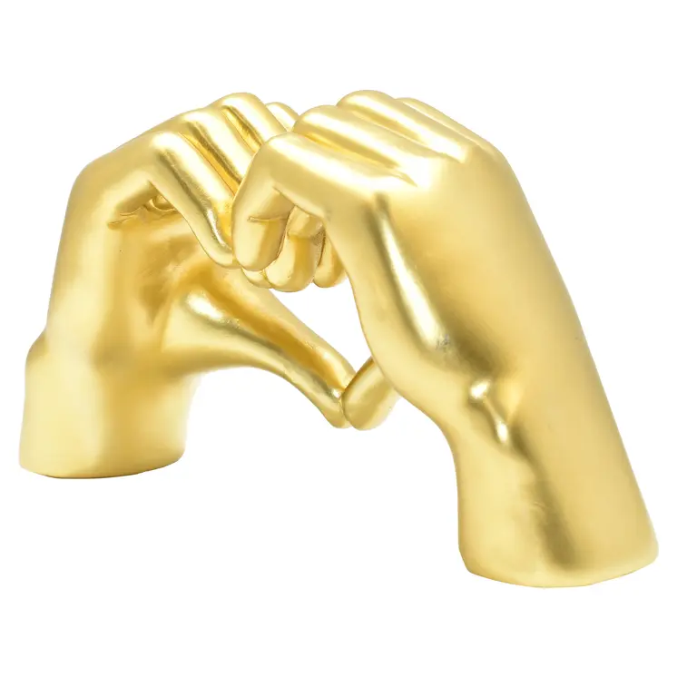 4" Gold Resin Heart Hands Tabletop Sculpture