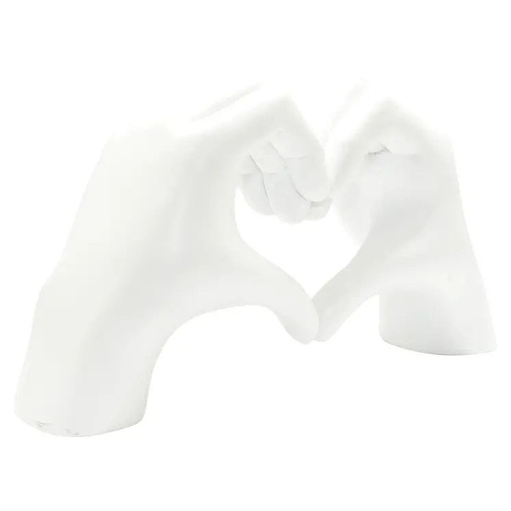 4" White Resin Heart Hands Tabletop Sculpture