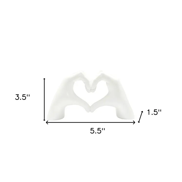 4" White Resin Heart Hands Tabletop Sculpture