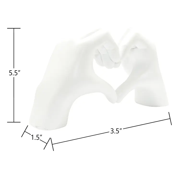 4" White Resin Heart Hands Tabletop Sculpture