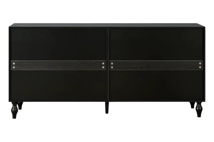 68" Black and White Distressed Carved Floral Sideboard with Four Doors