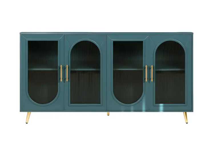 60" Teal Blue Ribbed Texture Sideboard with Four Doors