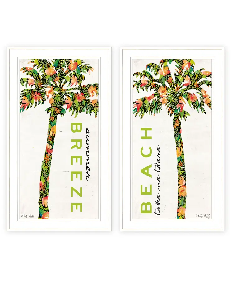 Set Of Two Summer Breeze Funky Palm Trees White Framed Wall Art