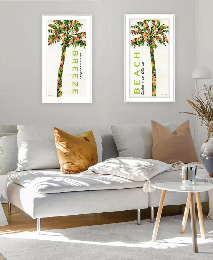 Set Of Two Summer Breeze Funky Palm Trees White Framed Wall Art