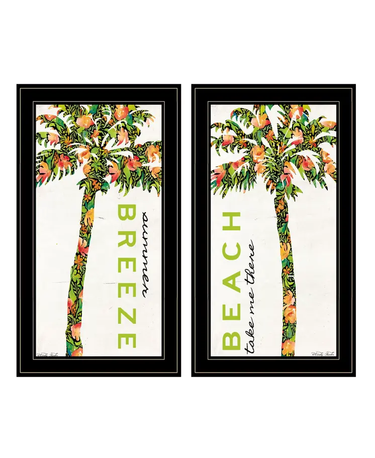 Set Of Two Summer Breeze Funky Palm Trees Black Framed Wall Art