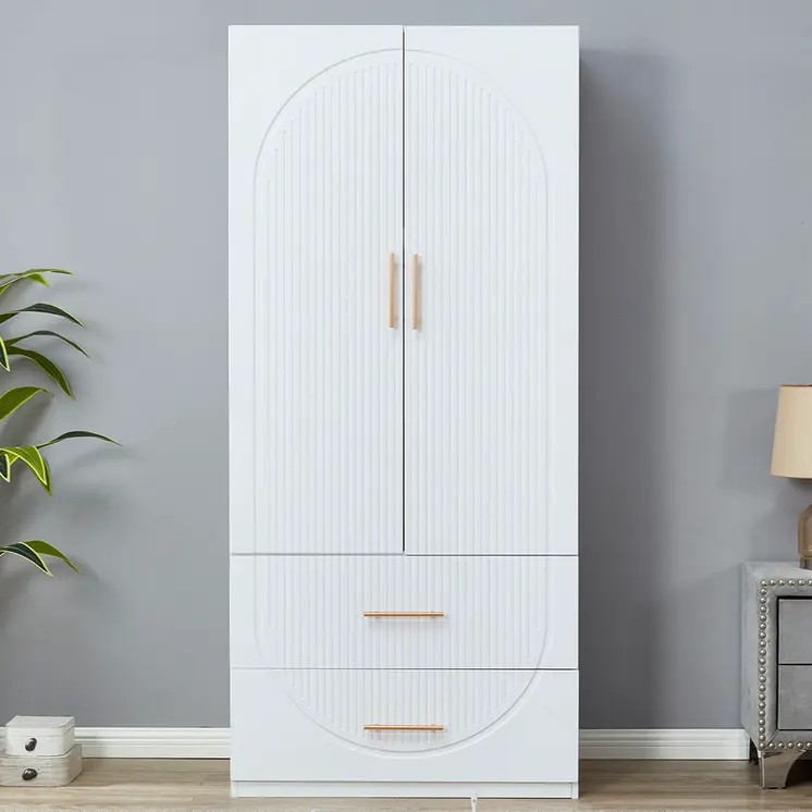 74" White Carved Geometric Two Door Two Drawer Combo Dresser