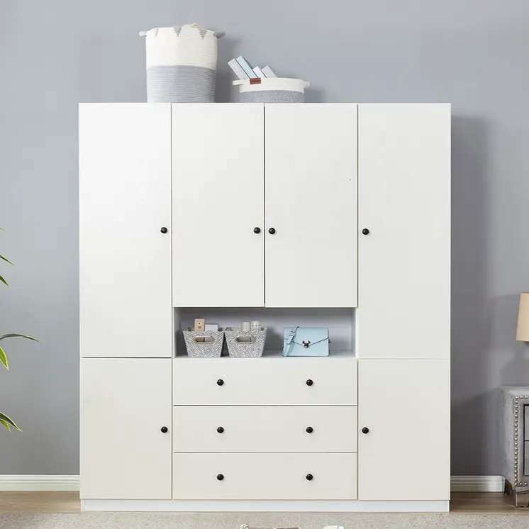 74" White Wood Six Door Three Drawer Combo Dresser