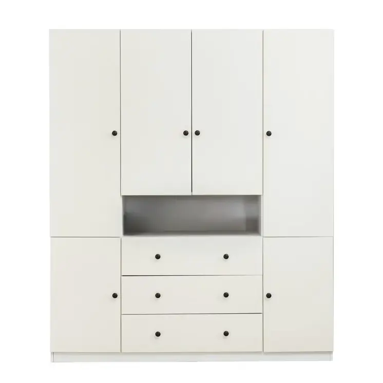 74" White Wood Six Door Three Drawer Combo Dresser