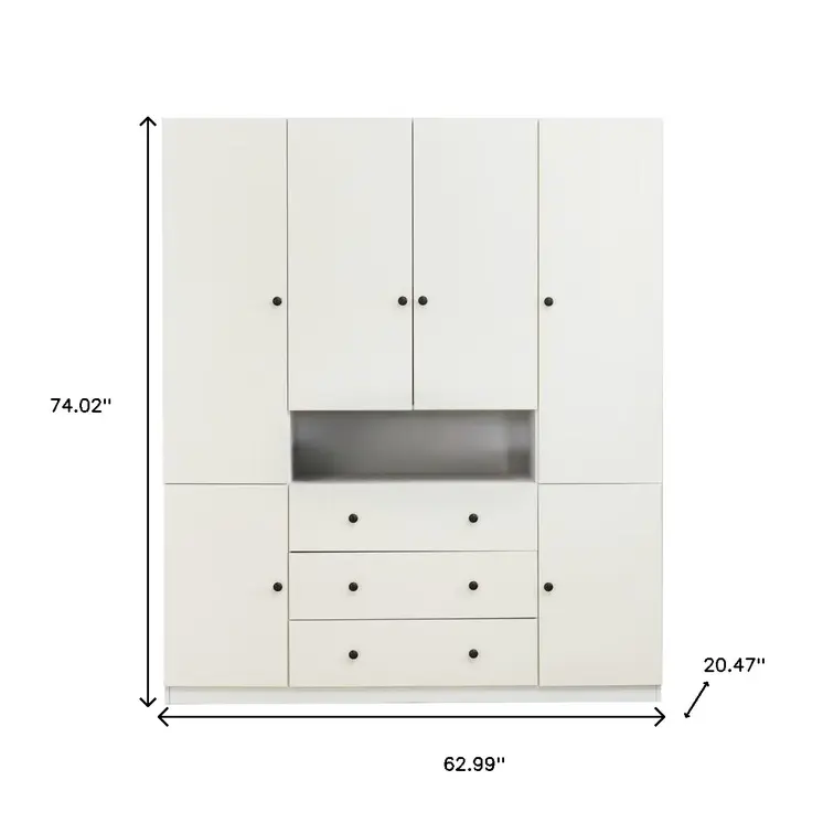 74" White Wood Six Door Three Drawer Combo Dresser