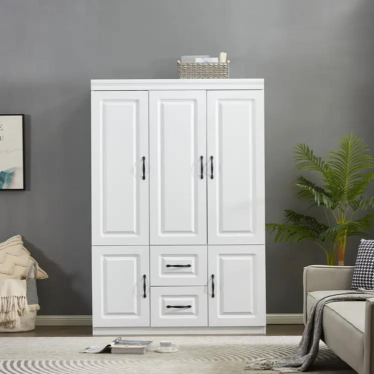 74" White Five Door Two Drawer Combo Dresser