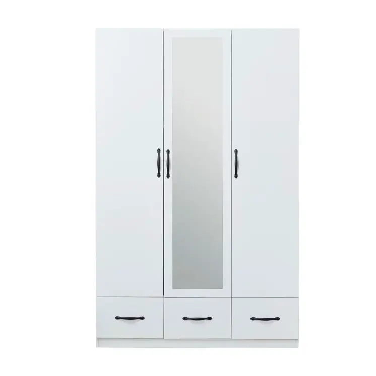 74" White Mirrored Three Door Three Drawer Combo Dresser