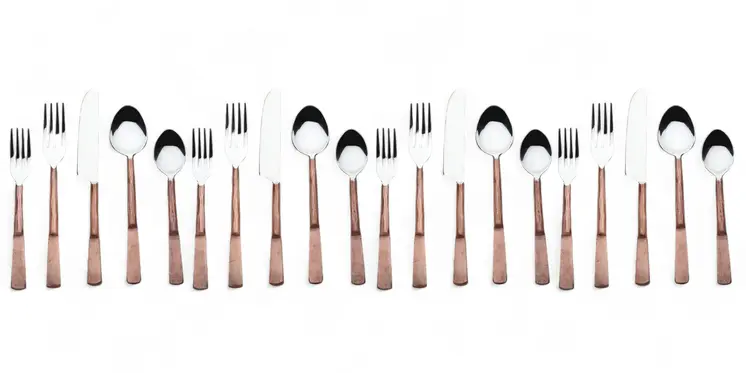 Matte Copper Stainless Steel Twenty Piece Hand Forged Flatware Set