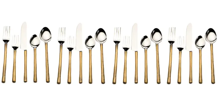 Matte Gold Stainless Steel Twenty Piece Hand Forged Flatware Set