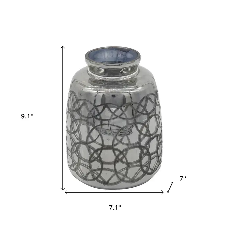 9" Dark Gray Geometric Etched Glass Table Vase