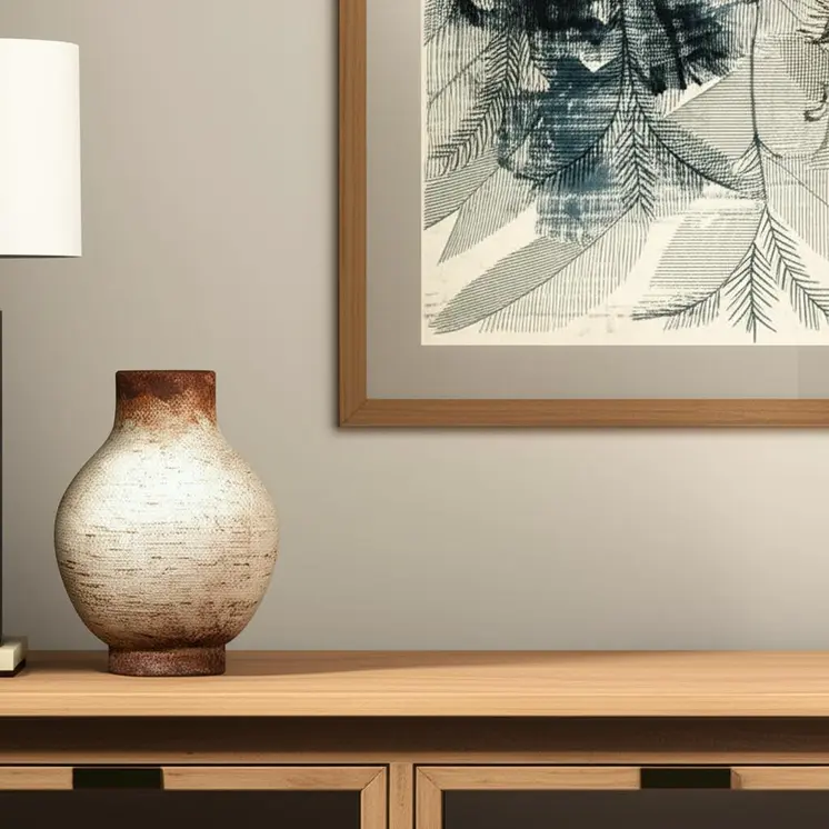 8" Ivory And Brown Round Ceramic Table Vase