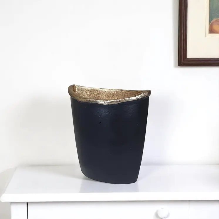 8" Black And Gold Oval Aluminum Table Vase