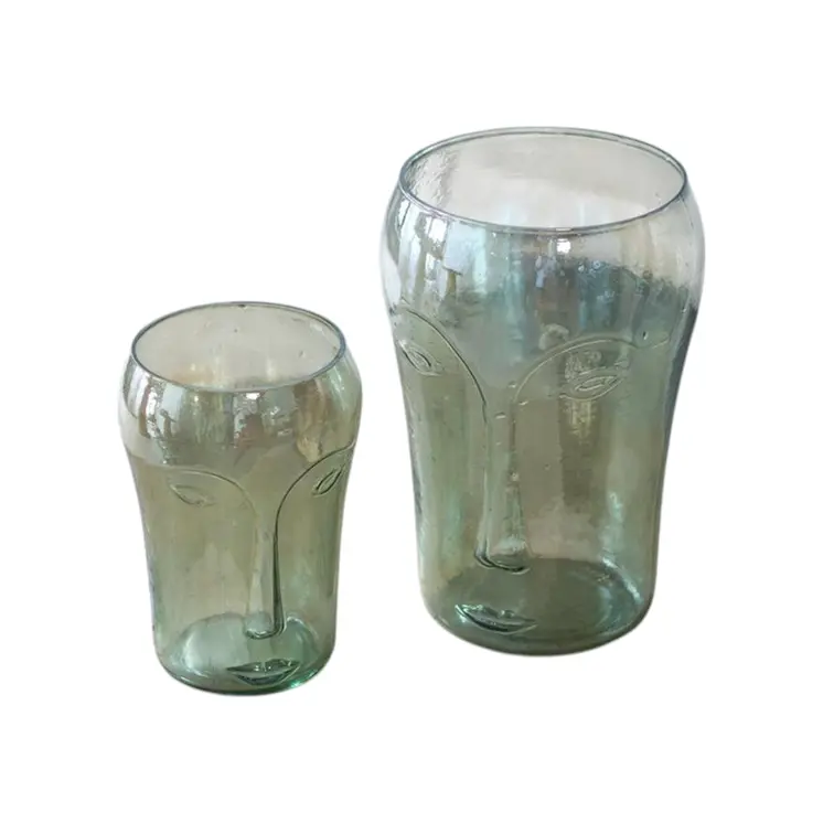 Set of Two Light Green Glass Table Vase