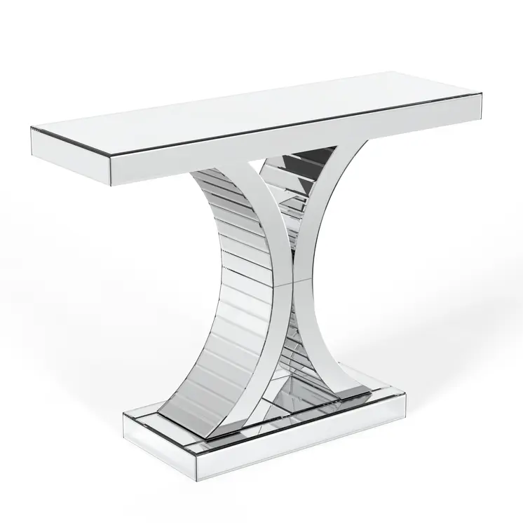 39" Silver Mirrored Glass Pedestal Console Table