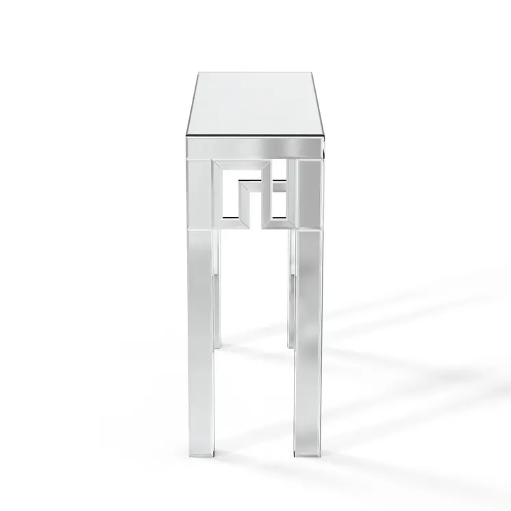 31" Silver Mirrored Glass Geo Pattern Console Table