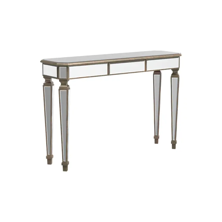 47" Silver and Gold Mirrored Glass Console Table With Drawer