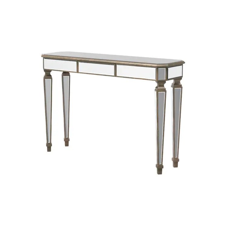 47" Silver and Gold Mirrored Glass Console Table With Drawer