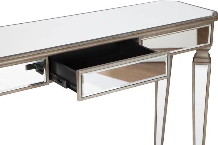 47" Silver and Gold Mirrored Glass Console Table With Drawer